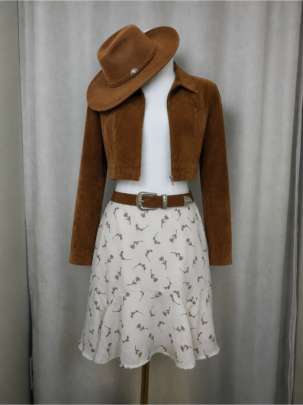 Cream Floral Flounce Skirt Cottagecore Coquette Size M